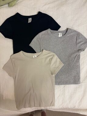Everyday Ribbed Crop Tee - Black, Gray, Cream